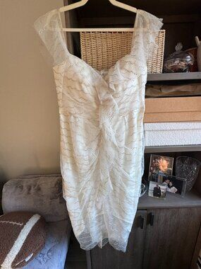 City Chic Embroidered Mesh Ruched Dress Ivory S/16